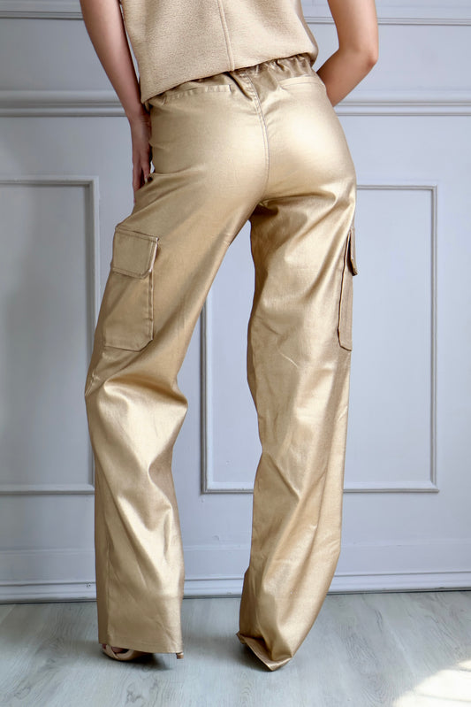 PANTALÓN VINIPIEL CARGO DORADO