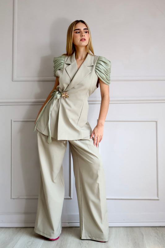 SET BLAZER + PANTALON VERDE SAGE LUXE