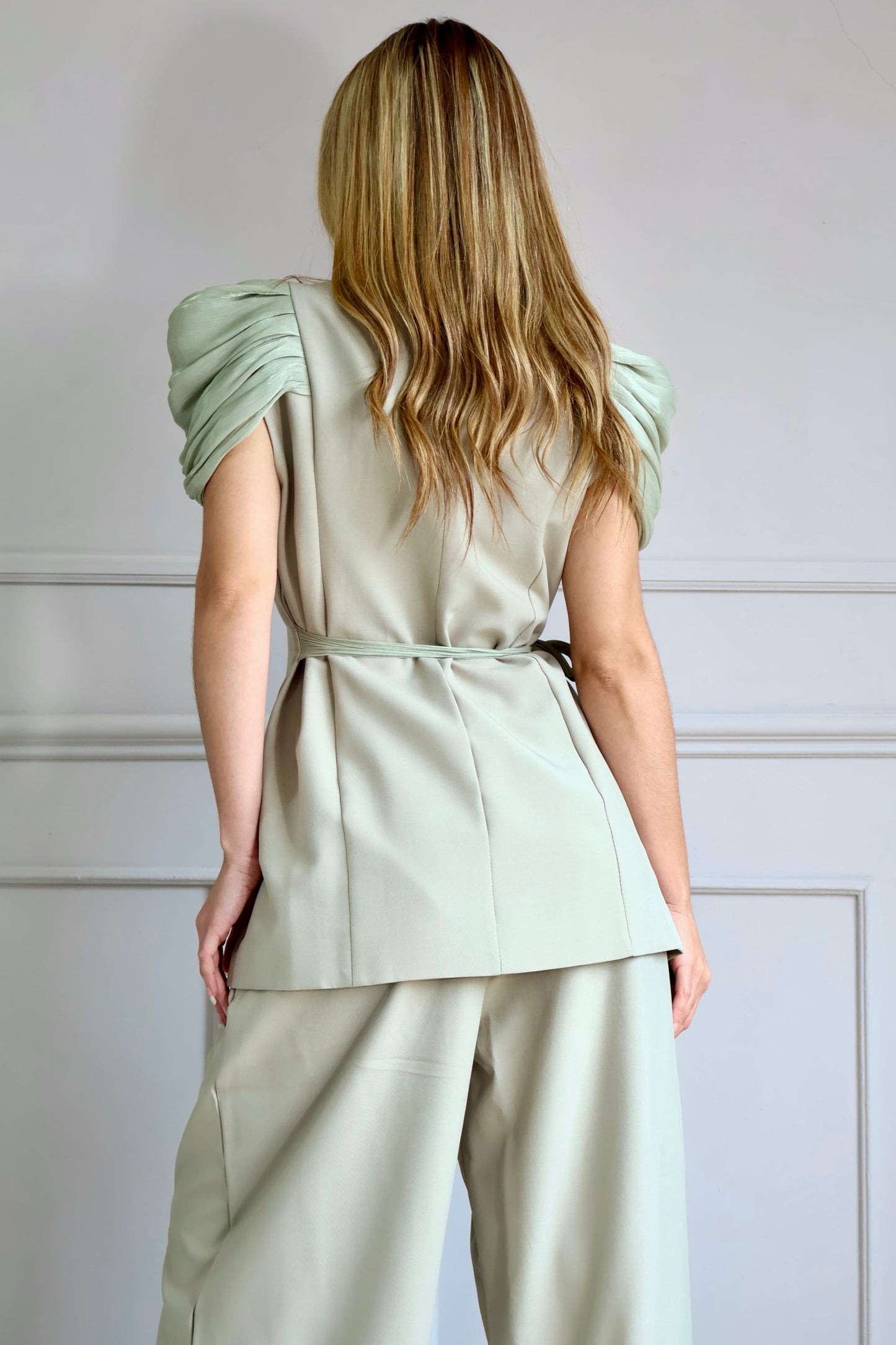 SET BLAZER + PANTALON VERDE SAGE LUXE