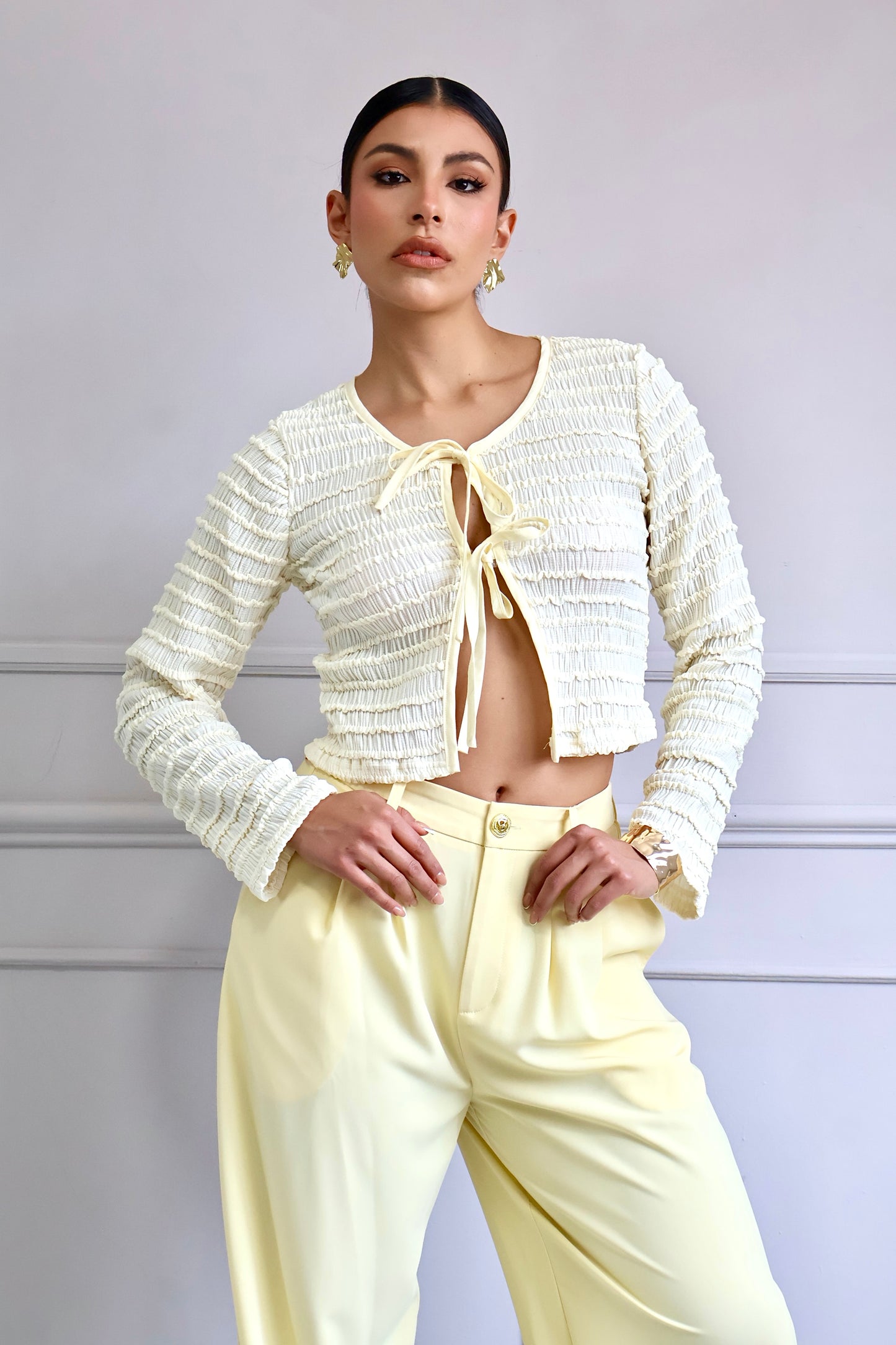CARDIGAN CROPPED SMOCK MARFIL