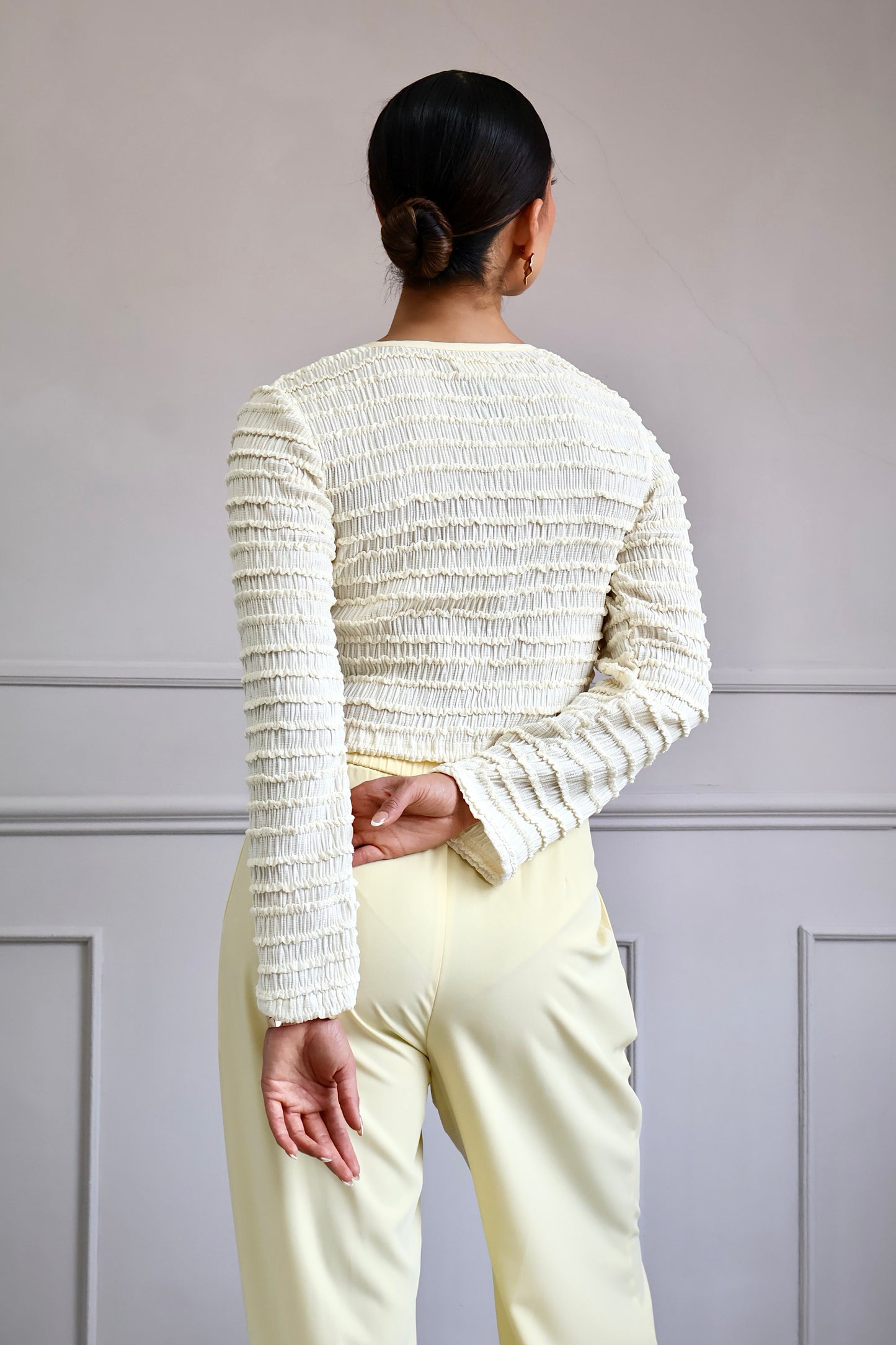 CARDIGAN CROPPED SMOCK MARFIL