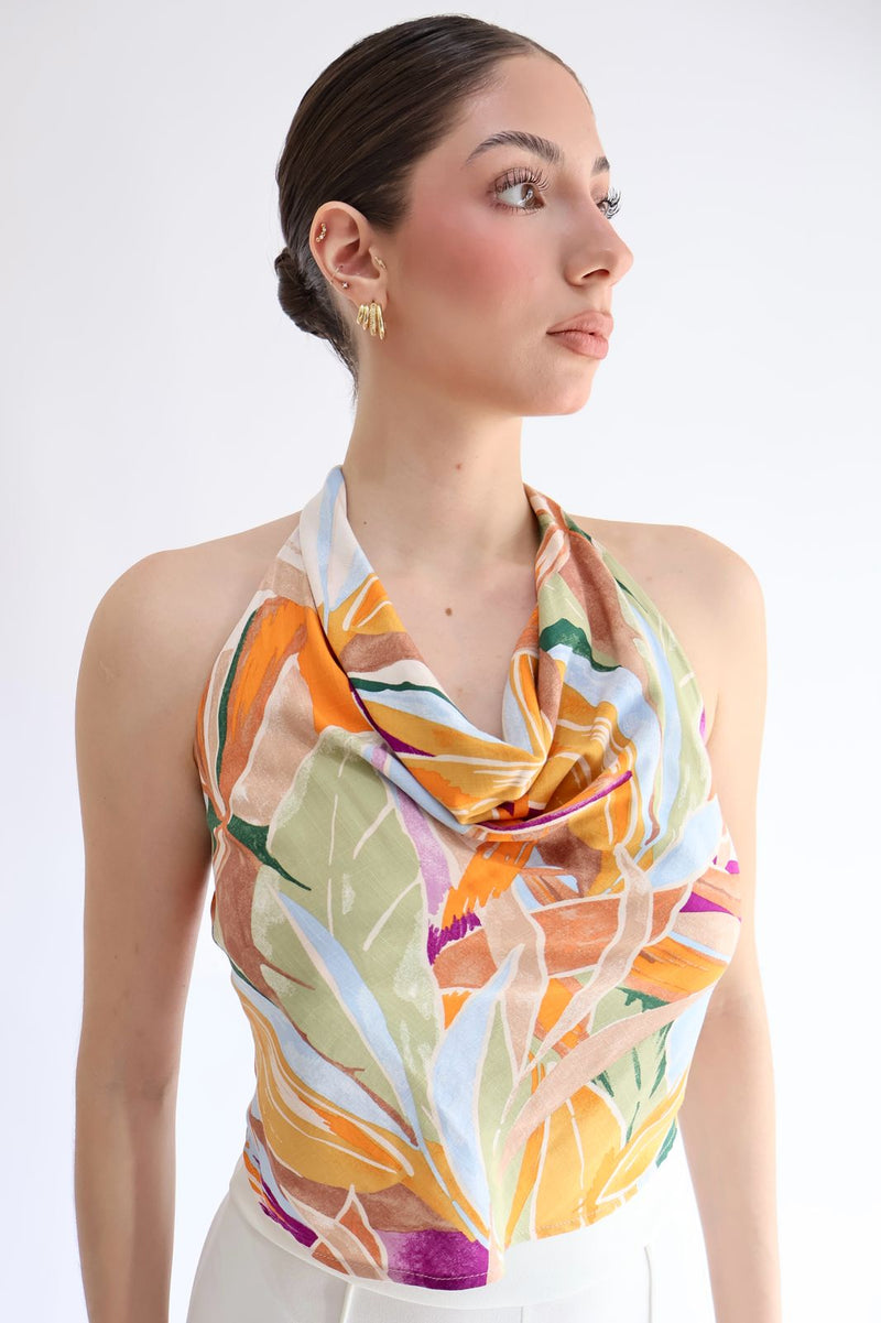 Blusa coral cuello halter