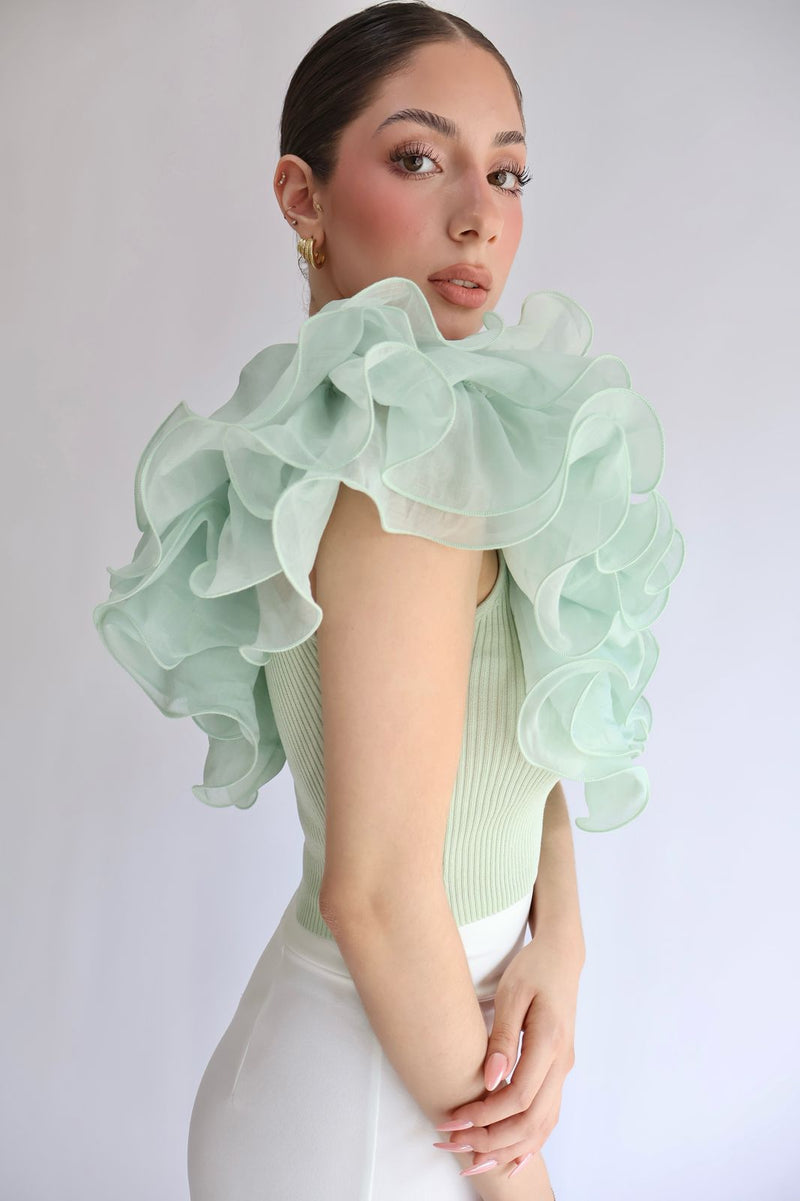 Crop top organza verde menta