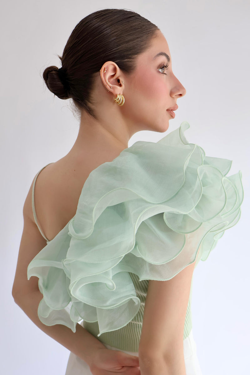 Crop top organza verde menta