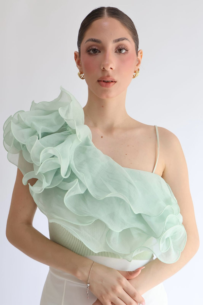 Crop top organza verde menta